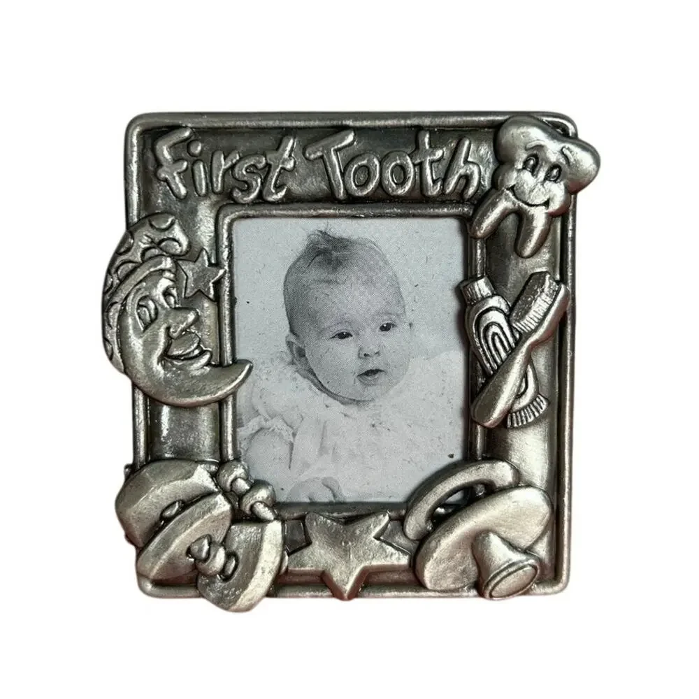 Vtg Mini Silver tone Metal Babys First Tooth- 2.5x2.5